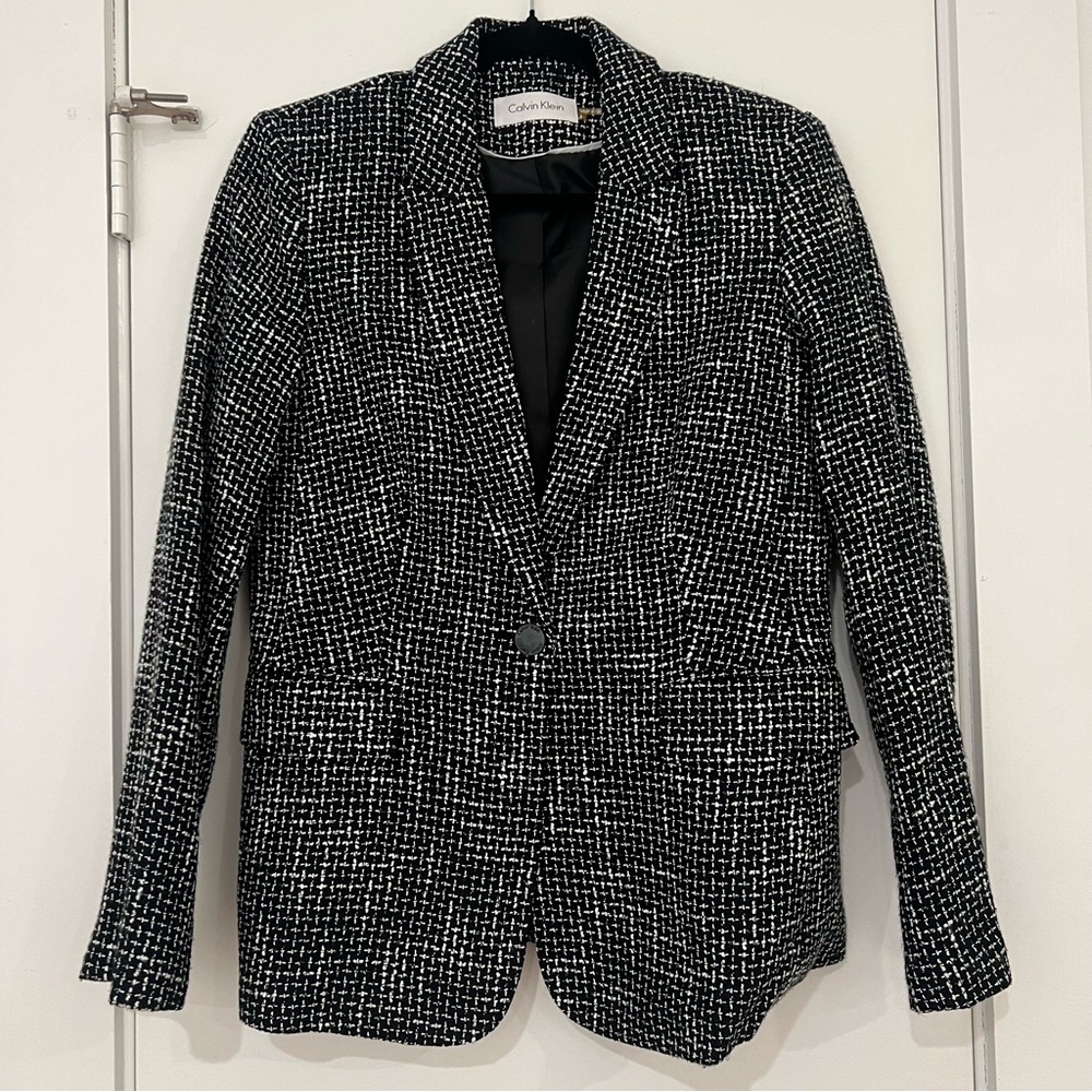 Calvin Klein Tweed Blazer Black and White